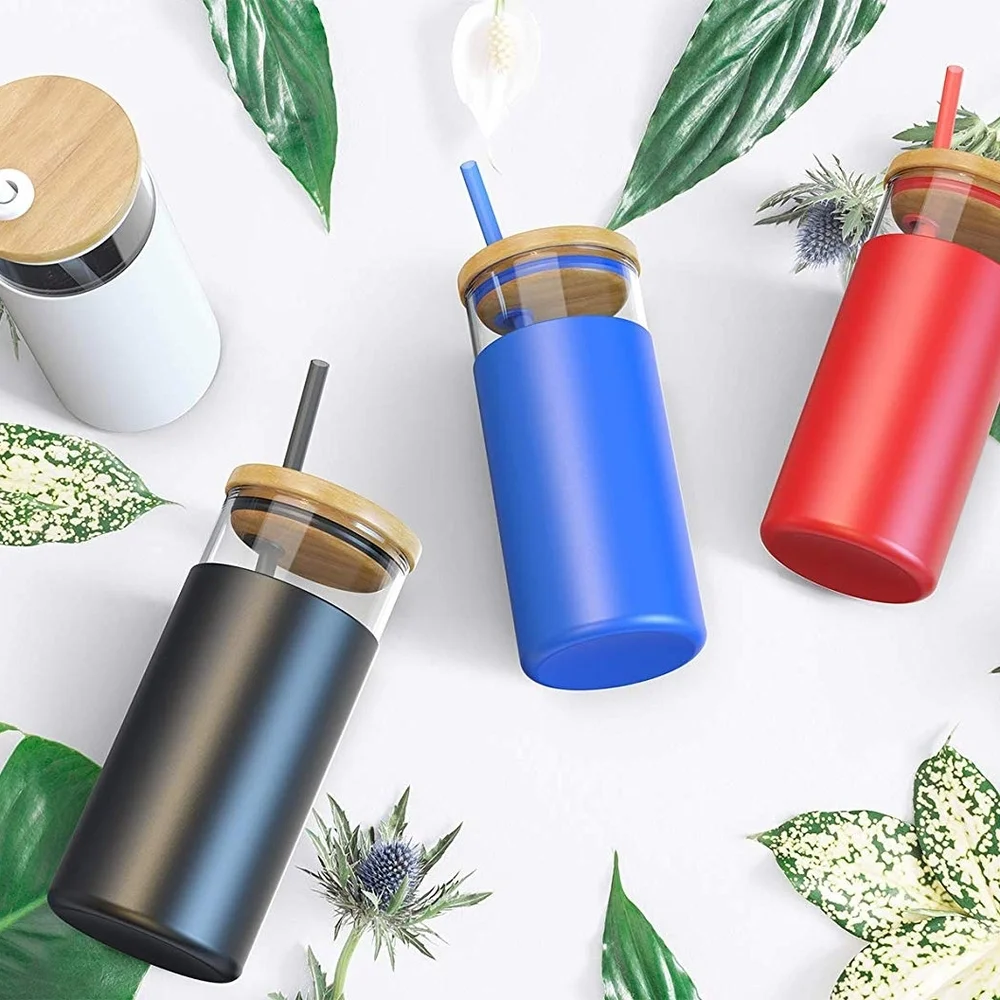 White Glass Tumbler with Bamboo Lid